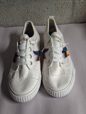 Blowfish Malibu White Canvas Sneakers with Rainbow Star Accent